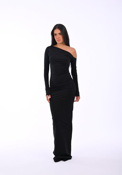 SMOOTH RUCHED V-WAIST MAXI DRESS