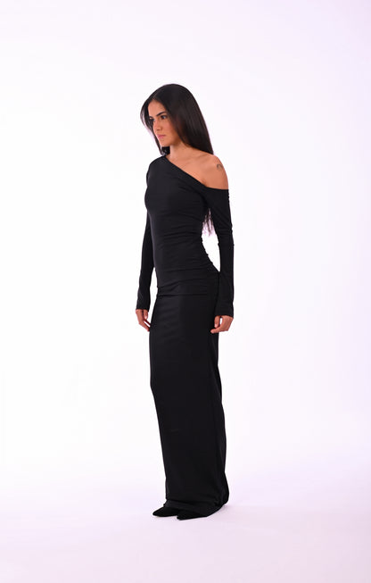 SMOOTH RUCHED V-WAIST MAXI DRESS