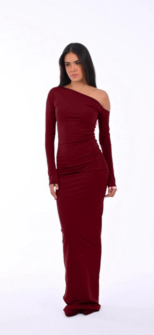 Burgundy one shoulder maxi dress