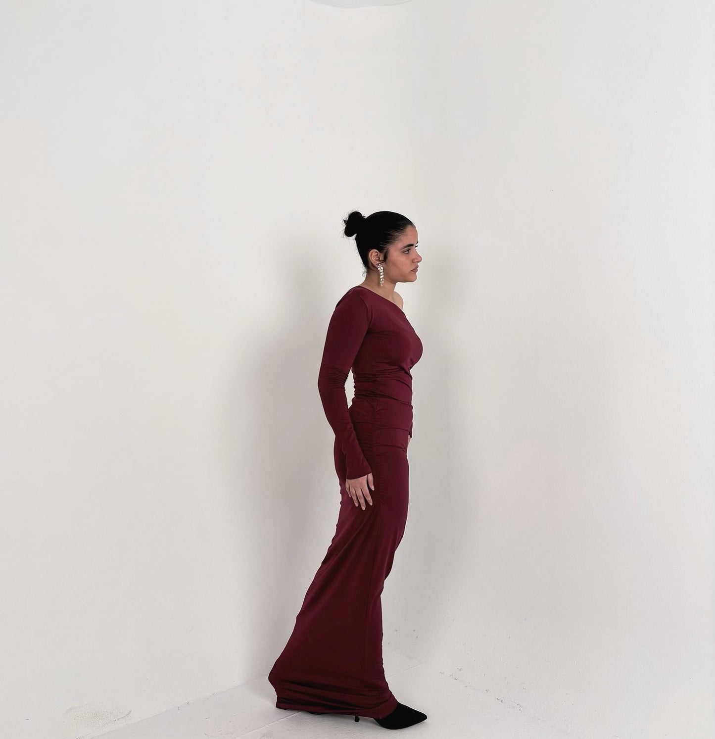 SMOOTH RUCHED V-WAIST MAXI DRESS