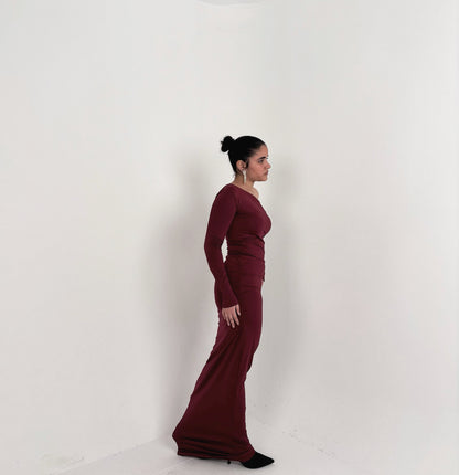 SMOOTH RUCHED V-WAIST MAXI DRESS